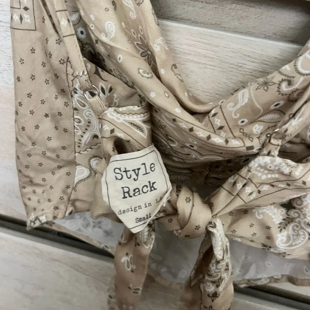 Style Rack Tan Bandana Print Cowl Neck Top
